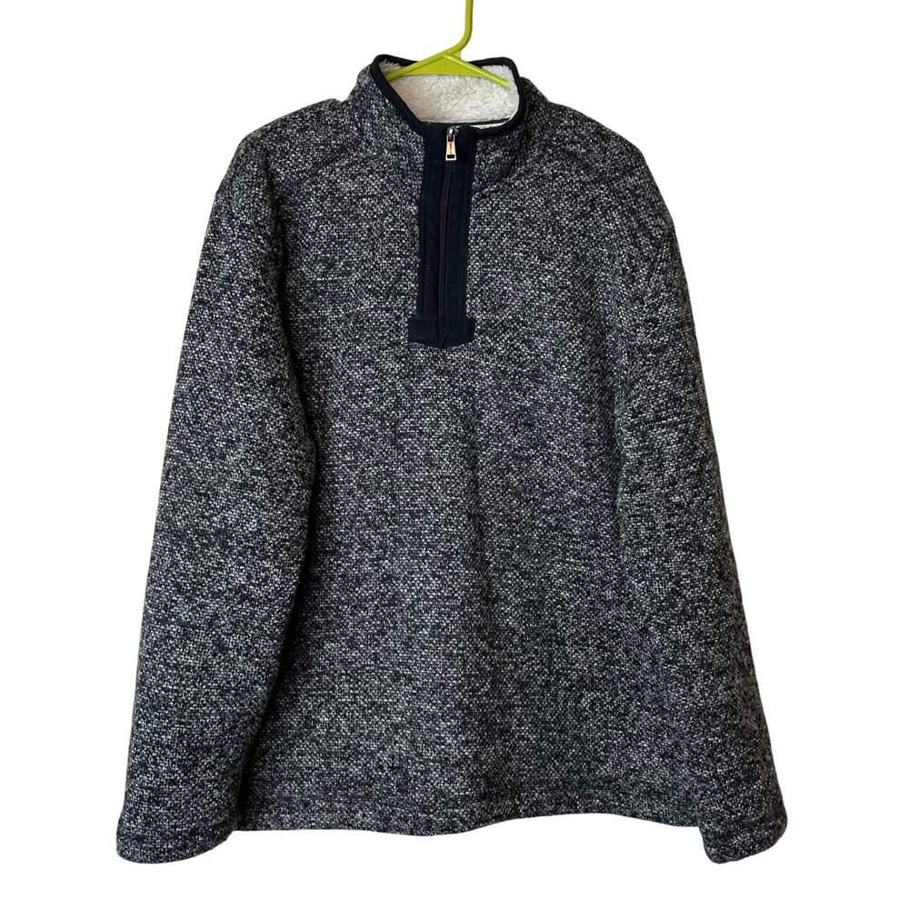 Orvis Mens XL Quarter Zip Sherpa Lined Pullover Sweater Black Grey Outdoors